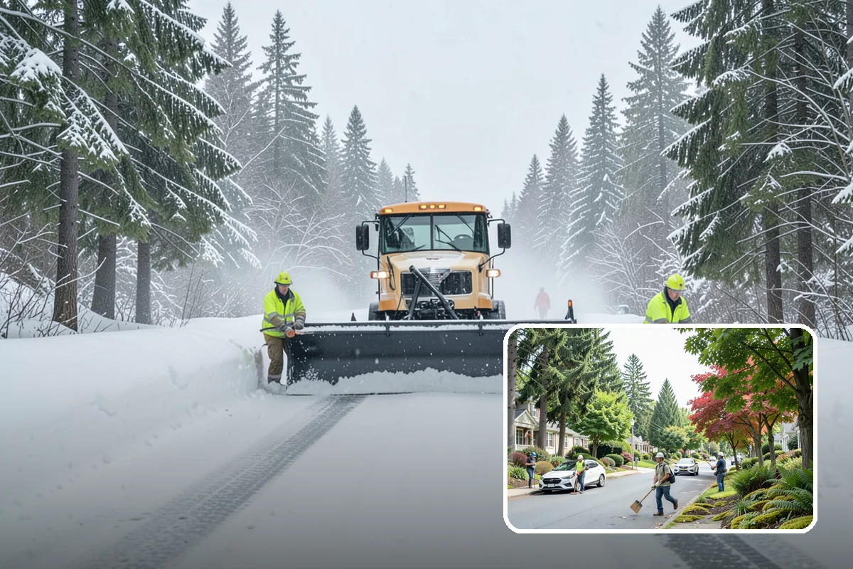 Condominium Parking Lot Snow Removal in Beaux Arts Village, King County, WA - Owner and guest stalls are cleared without residents shoveling their own spaces