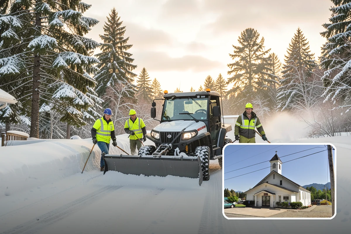 Condominium Parking Lot Snow Removal in Concrete, Skagit County, WA - Owner and guest stalls are cleared without residents shoveling their own spaces