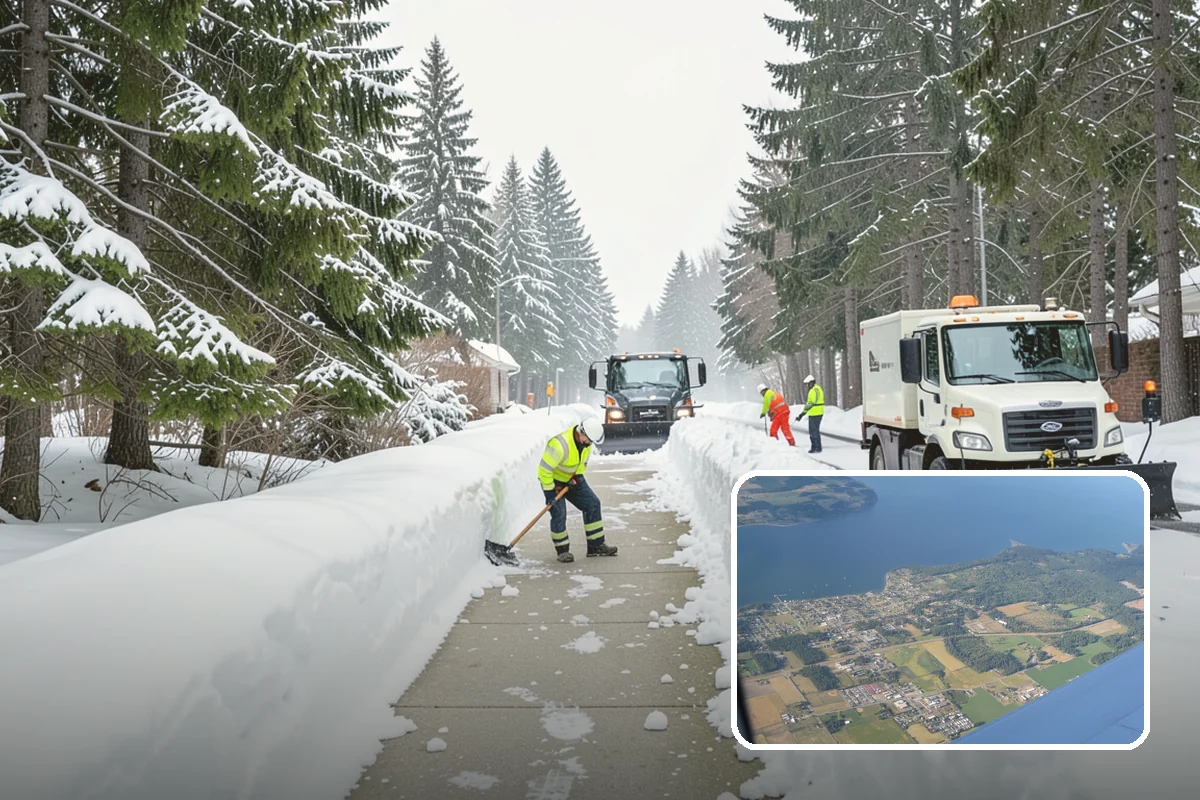 Condominium Parking Lot Snow Removal in Coupeville, Island County, WA - Owner and guest stalls are cleared without residents shoveling their own spaces