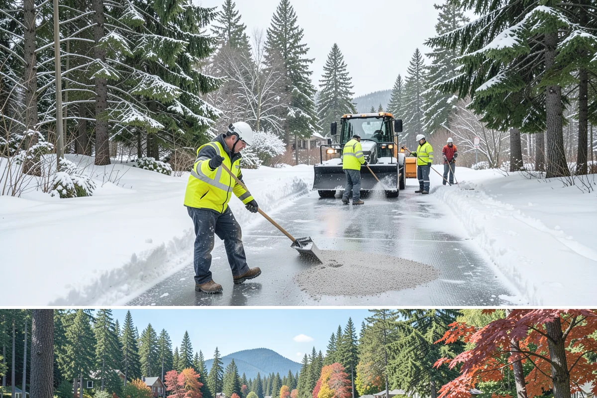 Condominium Parking Lot Snow Removal in Covington, King County, WA - Condominium lots in the Puget Sound region see peak snow activity from mid-December through February during repeated freeze-thaw...