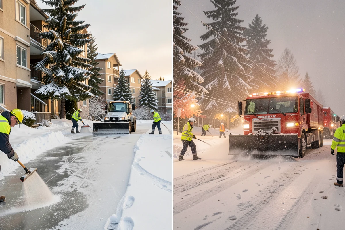 Condominium Parking Lot Snow Removal in Enumclaw, King County, WA - Inspect the lot, garage ramps, and interior pinch points with association contacts