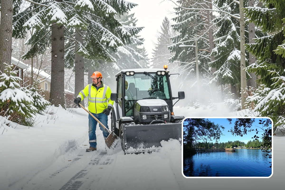 Condominium Parking Lot Snow Removal in Federal Way, King County, WA - Owner and guest stalls are cleared without residents shoveling their own spaces