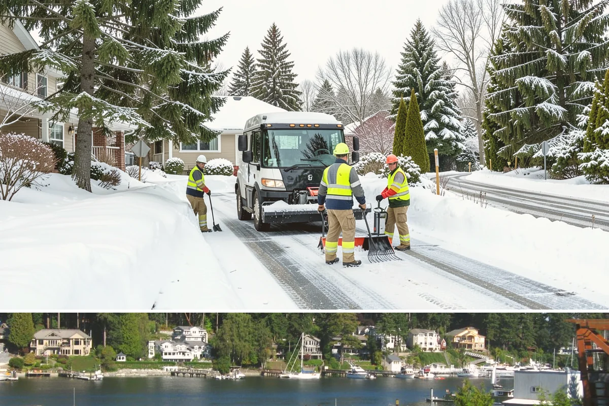 Condominium Parking Lot Snow Removal in Gig Harbor, Pierce County, WA - Condominium lots in the Puget Sound region see peak snow activity from mid-December through February during repeated freeze-thaw...