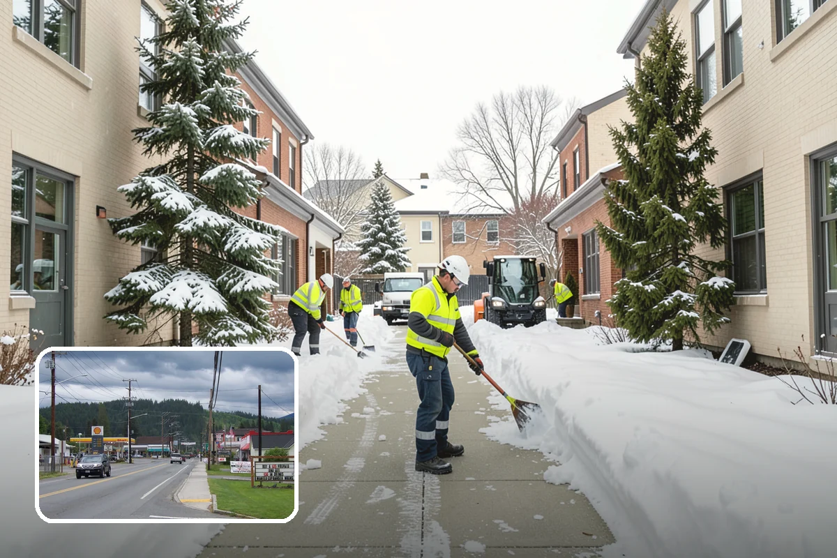 Condominium Parking Lot Snow Removal in Granite Falls, Snohomish County, WA - Owner and guest stalls are cleared without residents shoveling their own spaces
