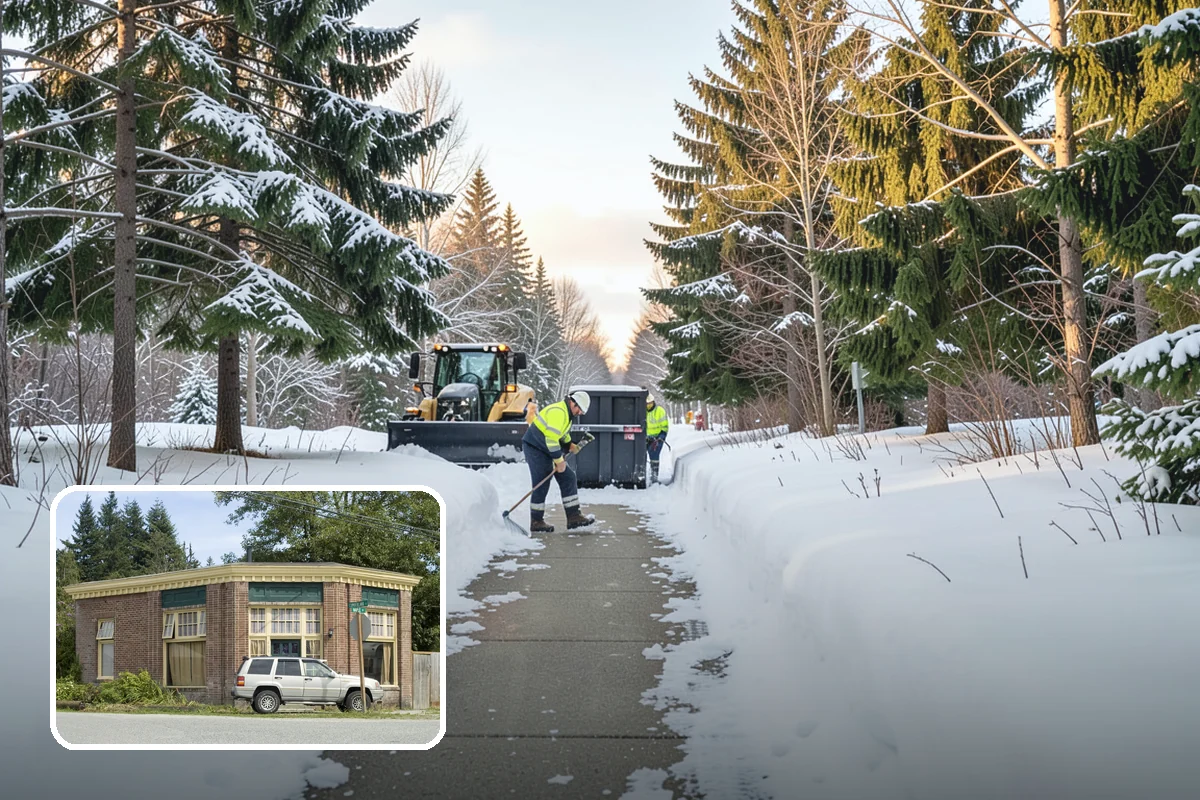 Condominium Parking Lot Snow Removal in Hamilton, Skagit County, WA - Owner and guest stalls are cleared without residents shoveling their own spaces