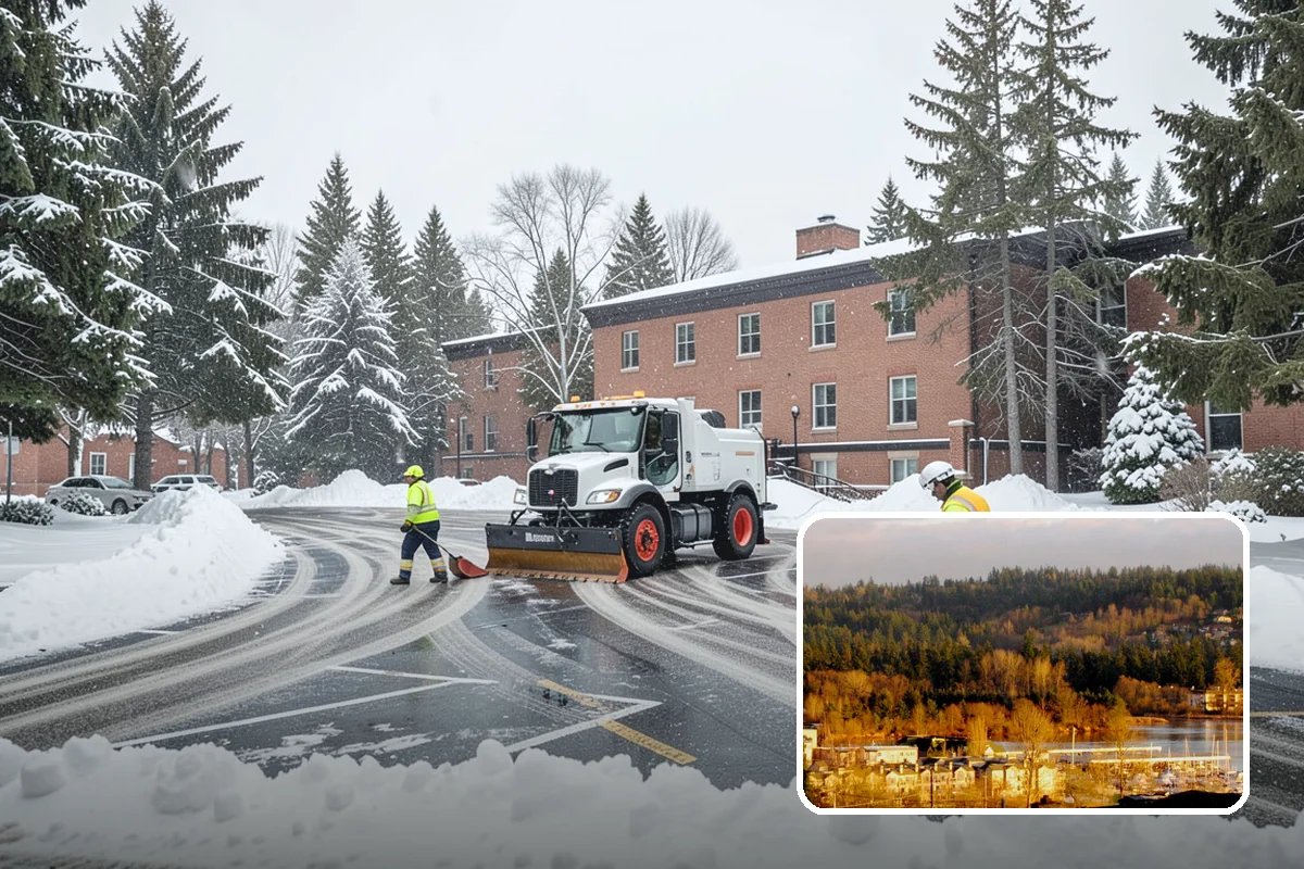 Condominium Parking Lot Snow Removal in Kenmore, King County, WA - Owner and guest stalls are cleared without residents shoveling their own spaces