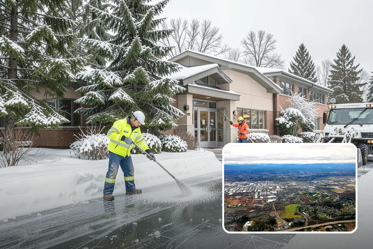 Condominium Parking Lot Snow Removal in Kent, King County, WA - Owner and guest stalls are cleared without residents shoveling their own spaces