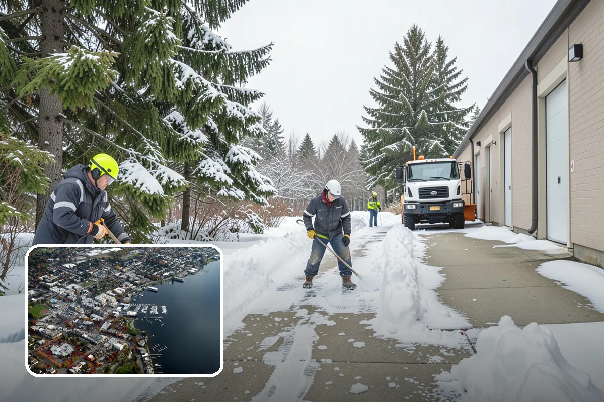 Condominium Parking Lot Snow Removal in Kirkland, King County, WA - Owner and guest stalls are cleared without residents shoveling their own spaces