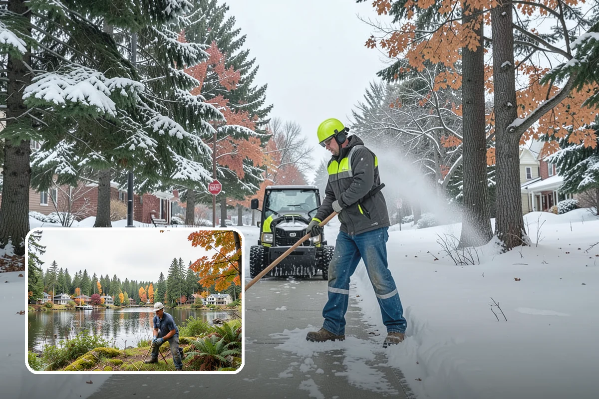 Condominium Parking Lot Snow Removal in La Conner, Skagit County, WA - Owner and guest stalls are cleared without residents shoveling their own spaces