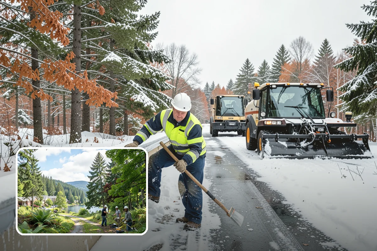 Condominium Parking Lot Snow Removal in Lake Forest Park, King County, WA - Owner and guest stalls are cleared without residents shoveling their own spaces