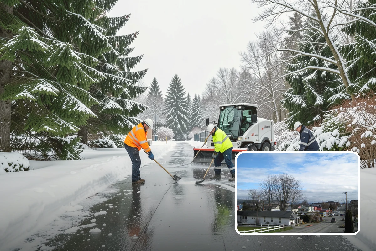 Condominium Parking Lot Snow Removal in Langley, Island County, WA - Owner and guest stalls are cleared without residents shoveling their own spaces
