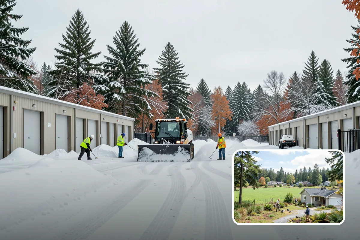 Condominium Parking Lot Snow Removal in Lyman, Skagit County, WA - Owner and guest stalls are cleared without residents shoveling their own spaces