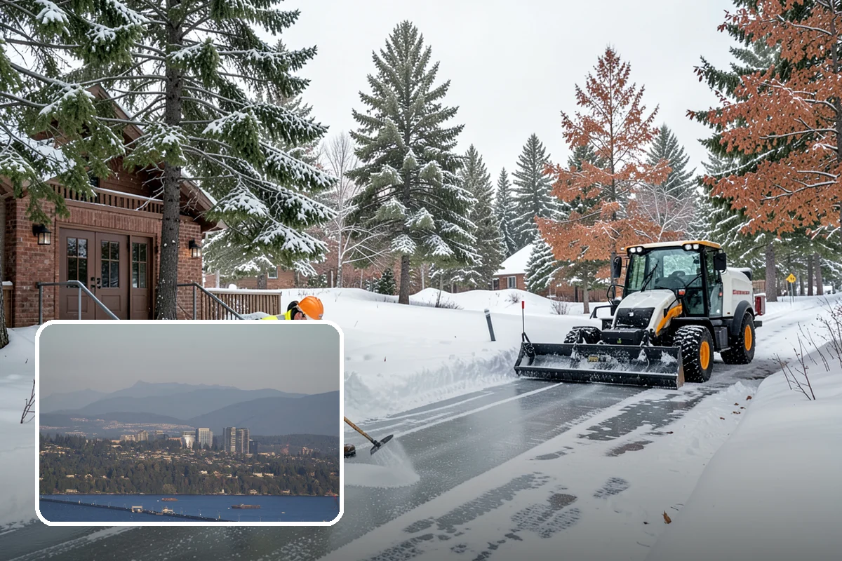 Condominium Parking Lot Snow Removal in Medina, King County, WA - Owner and guest stalls are cleared without residents shoveling their own spaces