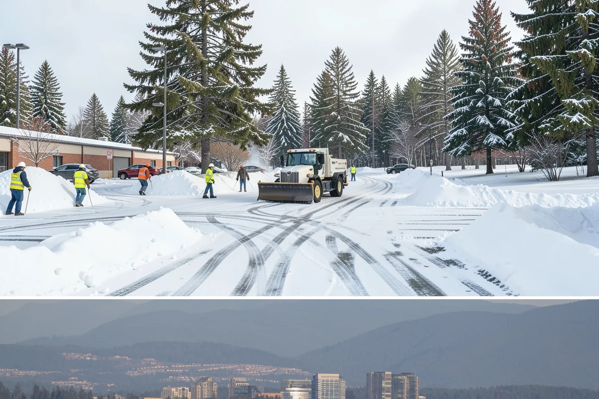 Condominium Parking Lot Snow Removal in Medina, King County, WA - Condominium lots in the Puget Sound region see peak snow activity from mid-December through February during repeated freeze-thaw...