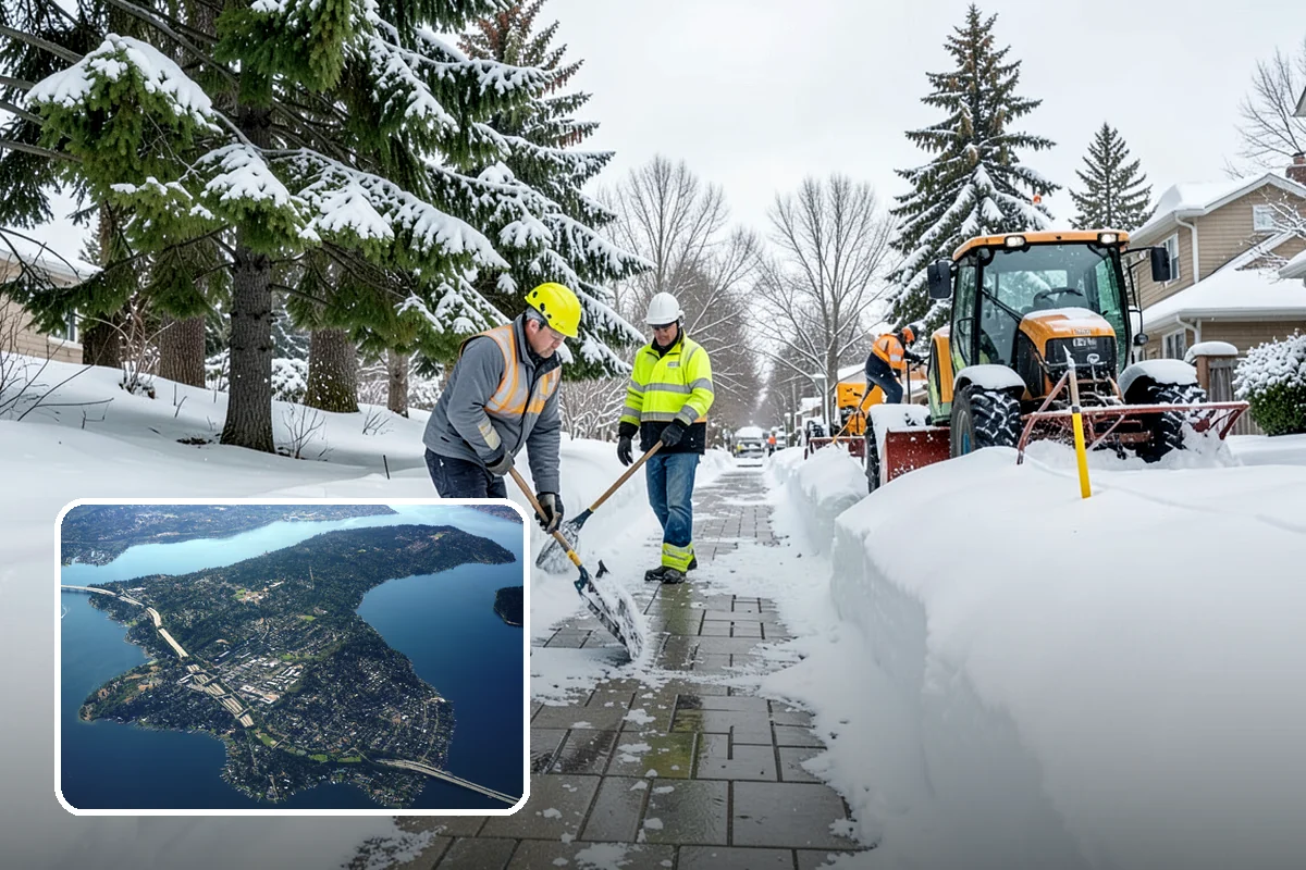 Condominium Parking Lot Snow Removal in Mercer Island, King County, WA - Owner and guest stalls are cleared without residents shoveling their own spaces