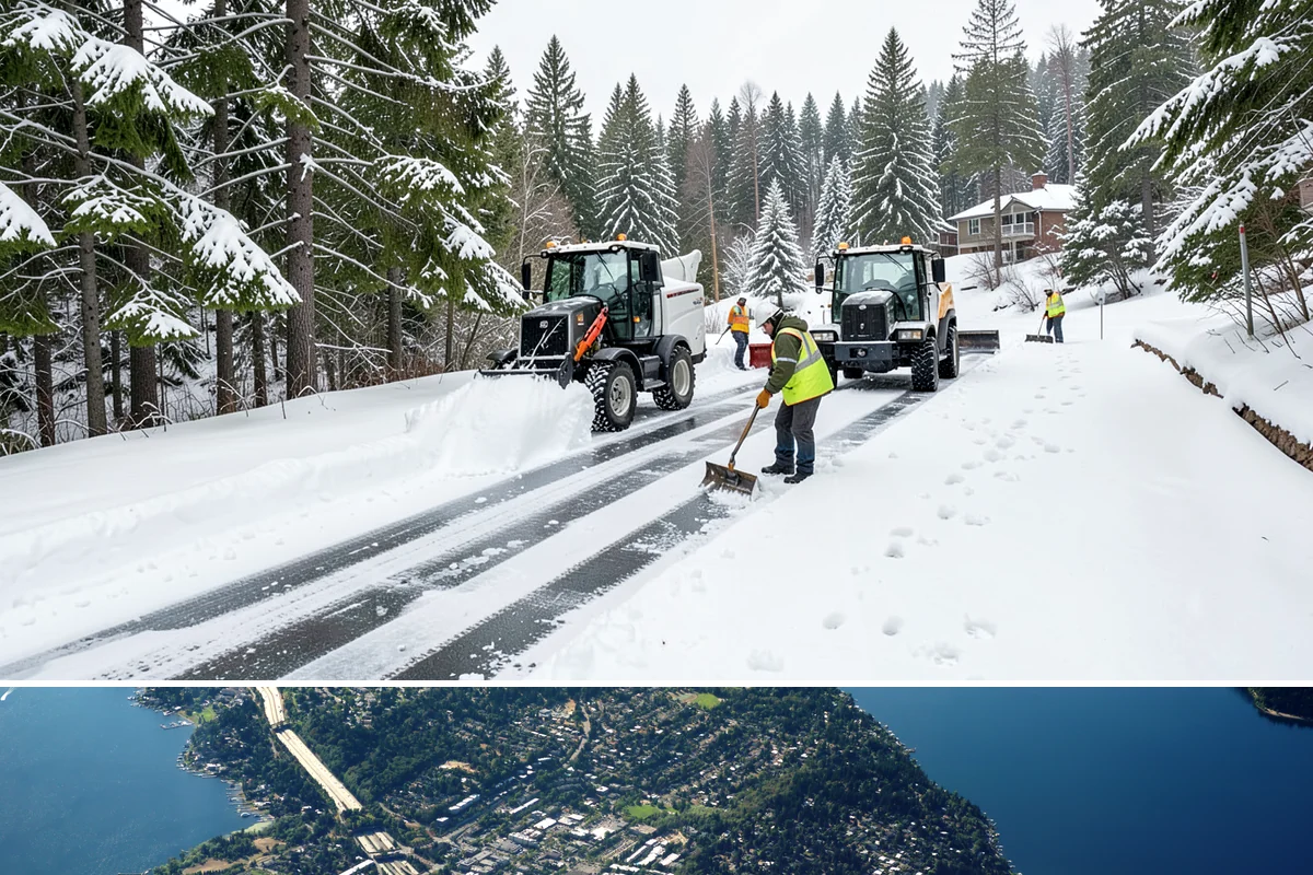 Condominium Parking Lot Snow Removal in Mercer Island, King County, WA - Condominium lots in the Puget Sound region see peak snow activity from mid-December through February during repeated freeze-thaw...