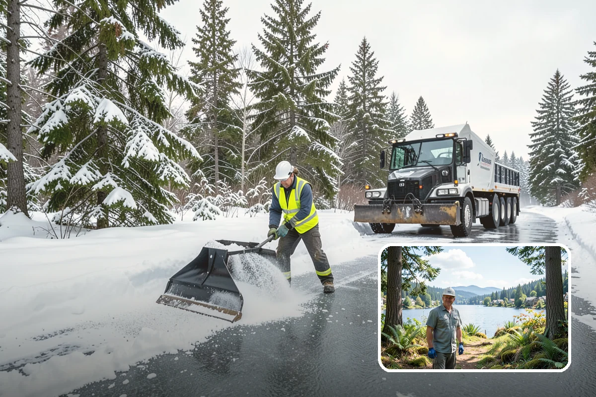 Condominium Parking Lot Snow Removal in Milton, King County, WA - Owner and guest stalls are cleared without residents shoveling their own spaces