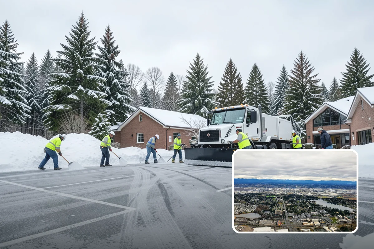 Condominium Parking Lot Snow Removal in SeaTac, King County, WA - Owner and guest stalls are cleared without residents shoveling their own spaces