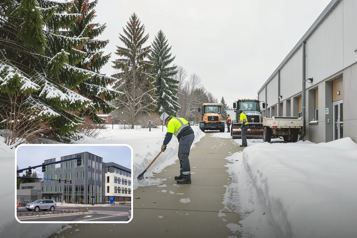 Condominium Parking Lot Snow Removal in Shoreline, King County, WA - Owner and guest stalls are cleared without residents shoveling their own spaces