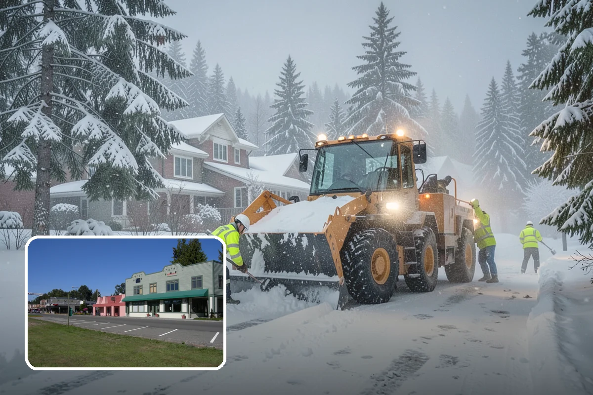 Condominium Parking Lot Snow Removal in Snoqualmie, King County, WA - Owner and guest stalls are cleared without residents shoveling their own spaces
