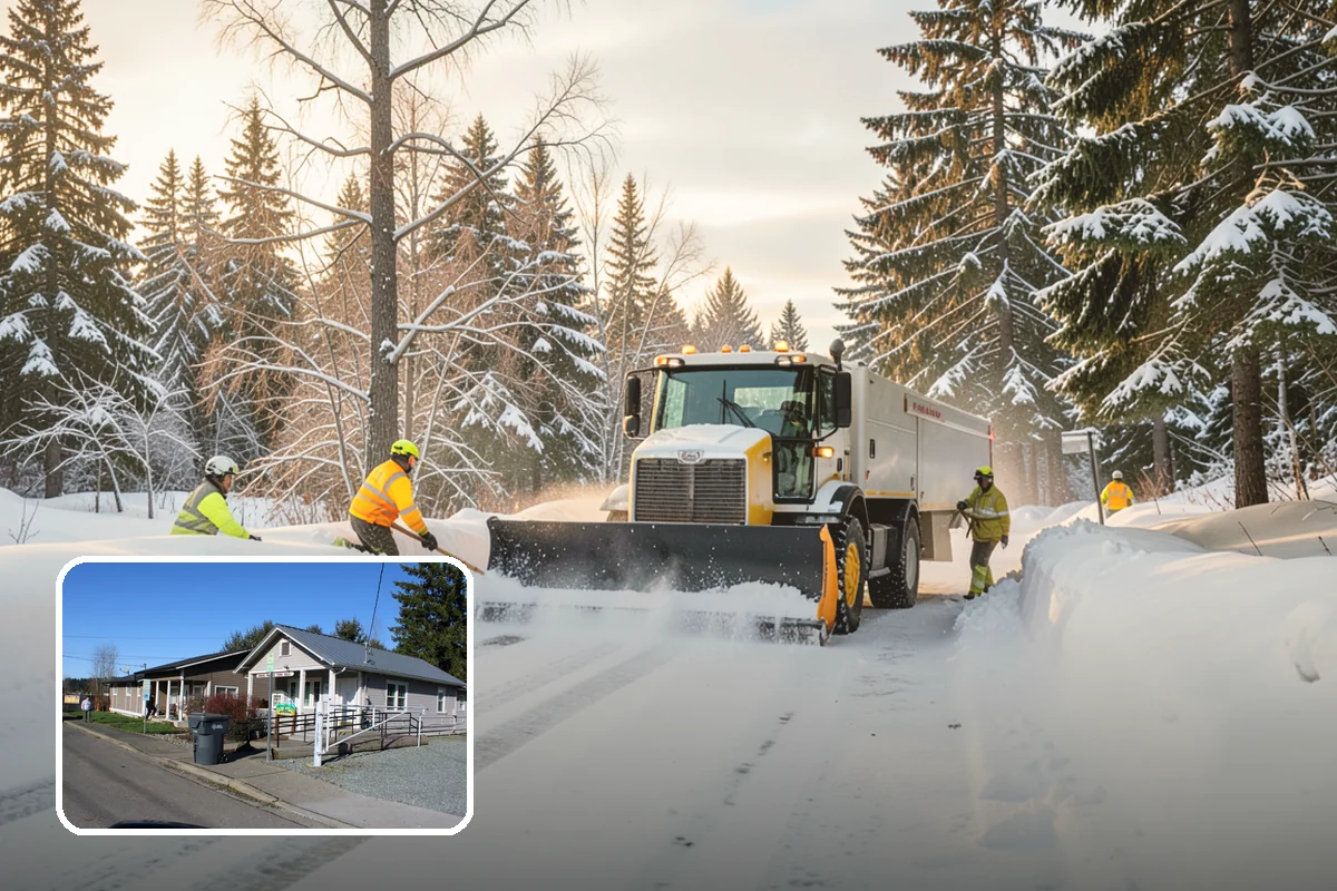 Condominium Parking Lot Snow Removal in South Prairie, Pierce County, WA - Owner and guest stalls are cleared without residents shoveling their own spaces