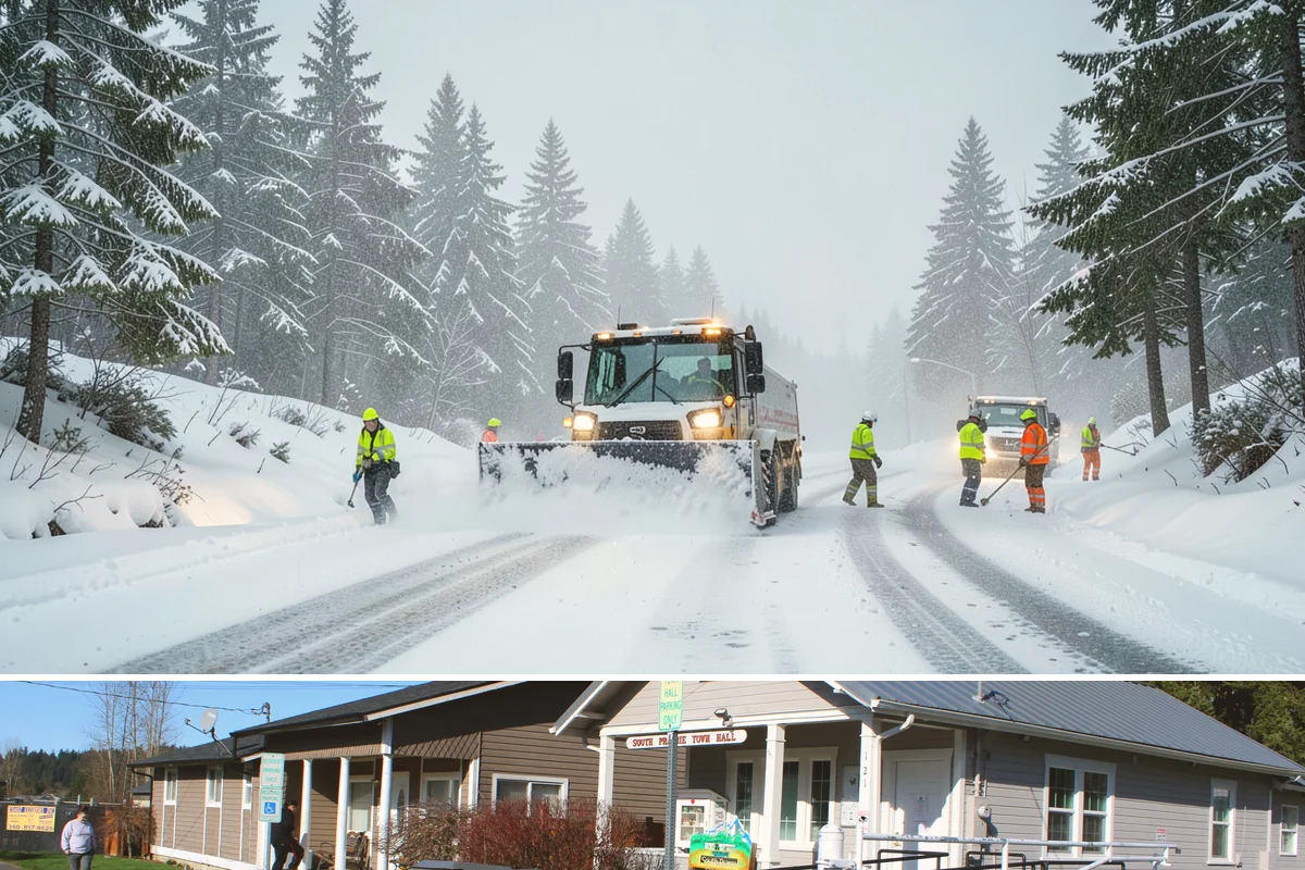 Condominium Parking Lot Snow Removal in South Prairie, Pierce County, WA - Condominium lots in the Puget Sound region see peak snow activity from mid-December through February during repeated freeze-thaw...