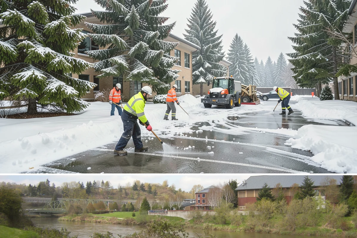 Condominium Parking Lot Snow Removal in Tukwila, King County, WA - Condominium lots in the Puget Sound region see peak snow activity from mid-December through February during repeated freeze-thaw...