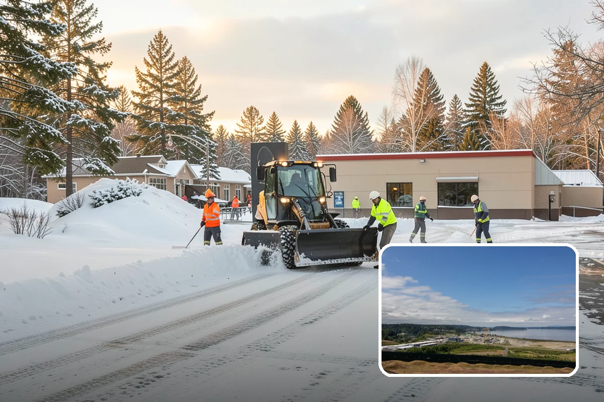 Condominium Parking Lot Snow Removal in University Place, Pierce County, WA - Owner and guest stalls are cleared without residents shoveling their own spaces