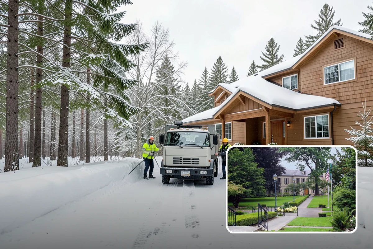 Condominium Parking Lot Snow Removal in Woodinville, King County, WA - Owner and guest stalls are cleared without residents shoveling their own spaces