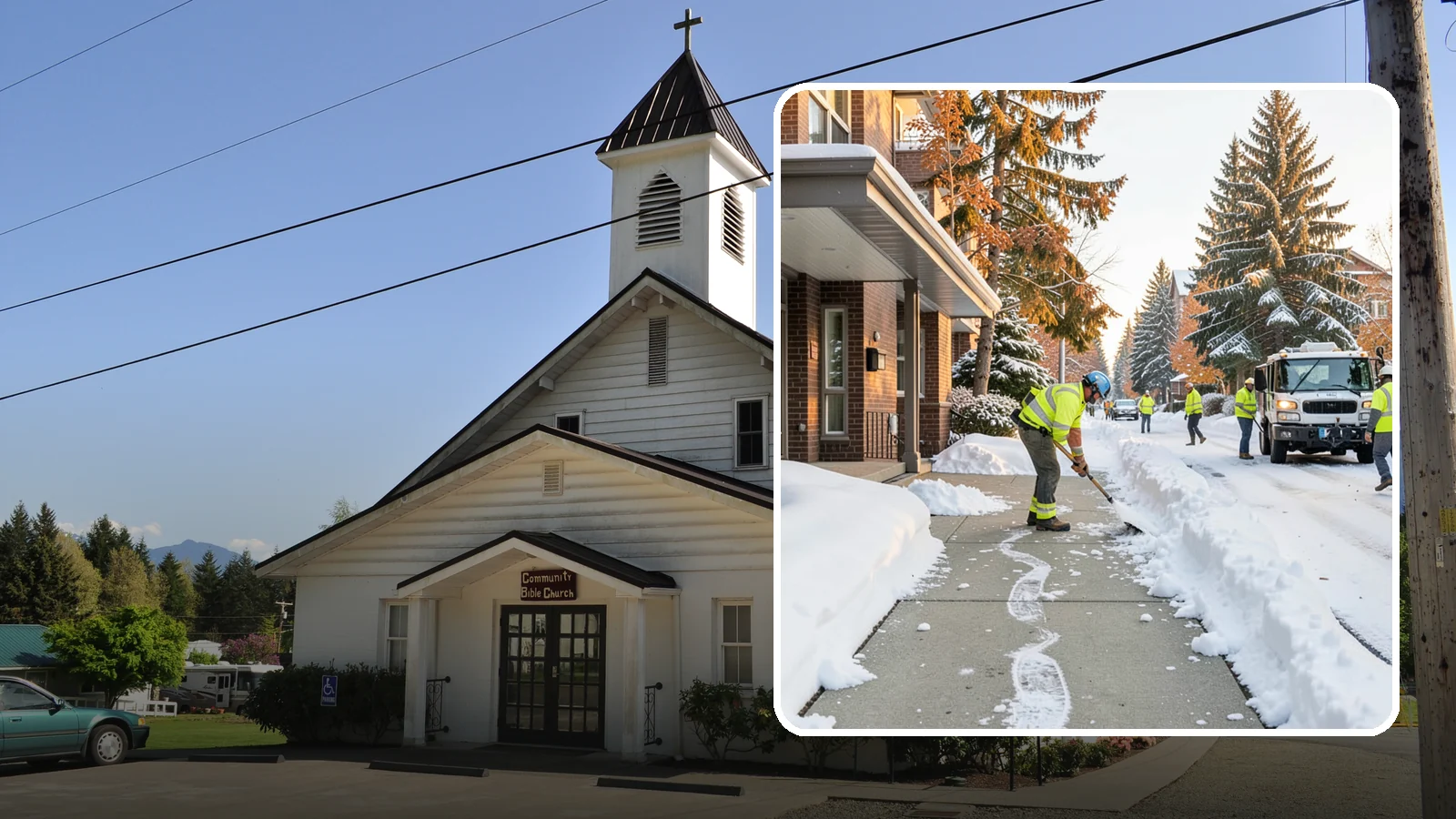 Condominium Sidewalk Clearing in Concrete, Skagit County, WA - Common-area walkway clearing for Western Washington condominium associations that keeps shared entries and connector paths safe...
