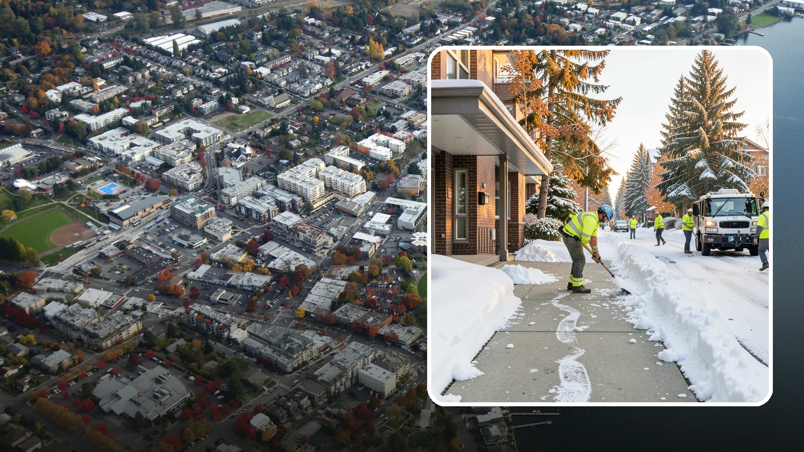 Condominium Sidewalk Clearing in Kirkland, King County, WA - Common-area walkway clearing for Western Washington condominium associations that keeps shared entries and connector paths safe...