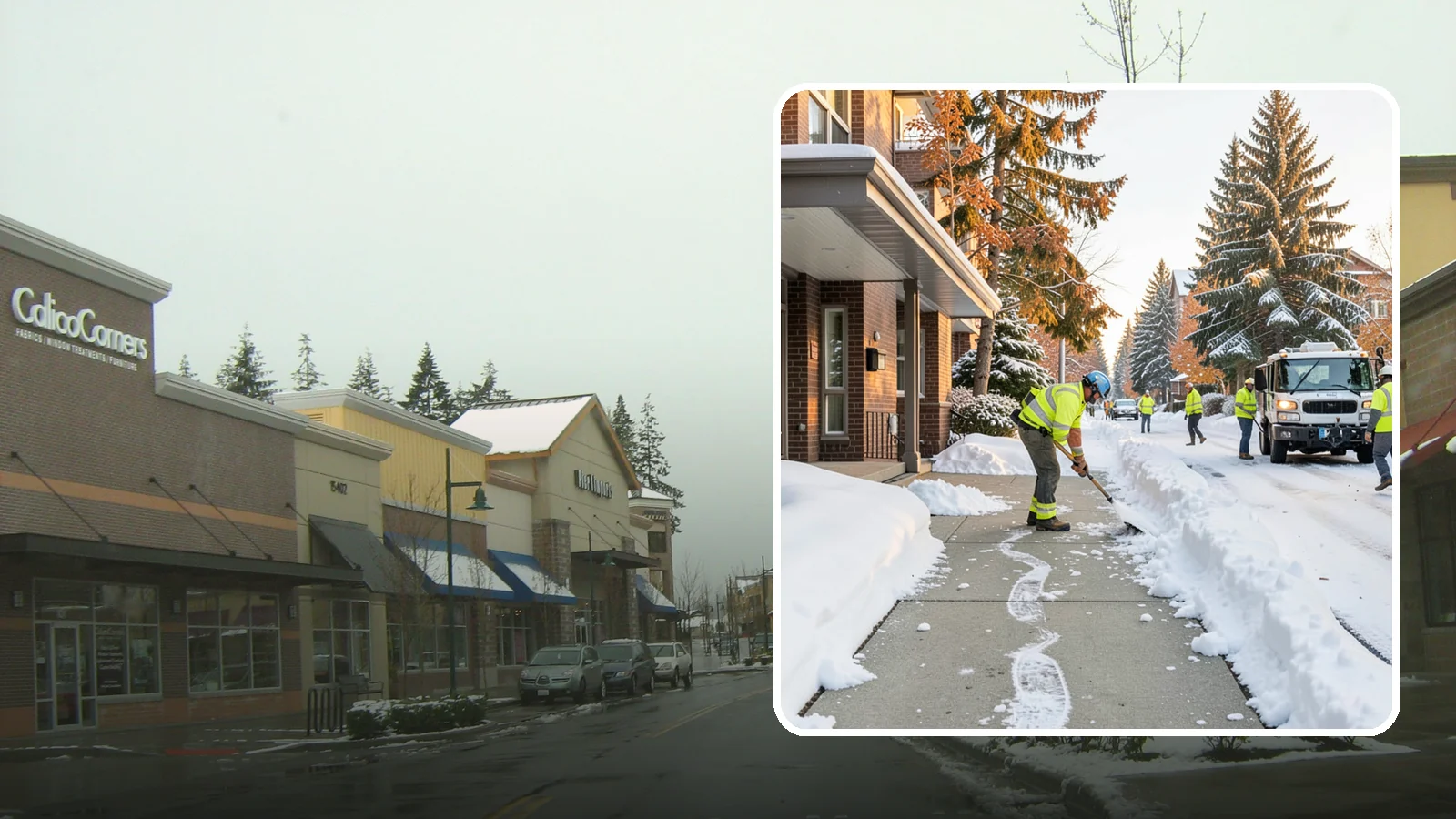 Condominium Sidewalk Clearing in Mill Creek, Snohomish County, WA - Common-area walkway clearing for Western Washington condominium associations that keeps shared entries and connector paths safe...