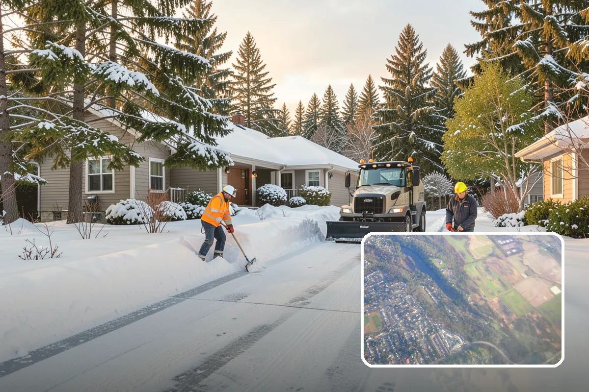 Condominium Snow Plowing in Algona, King County, WA - Interior drive lanes and visitor stalls cleared without blocking deeded spaces