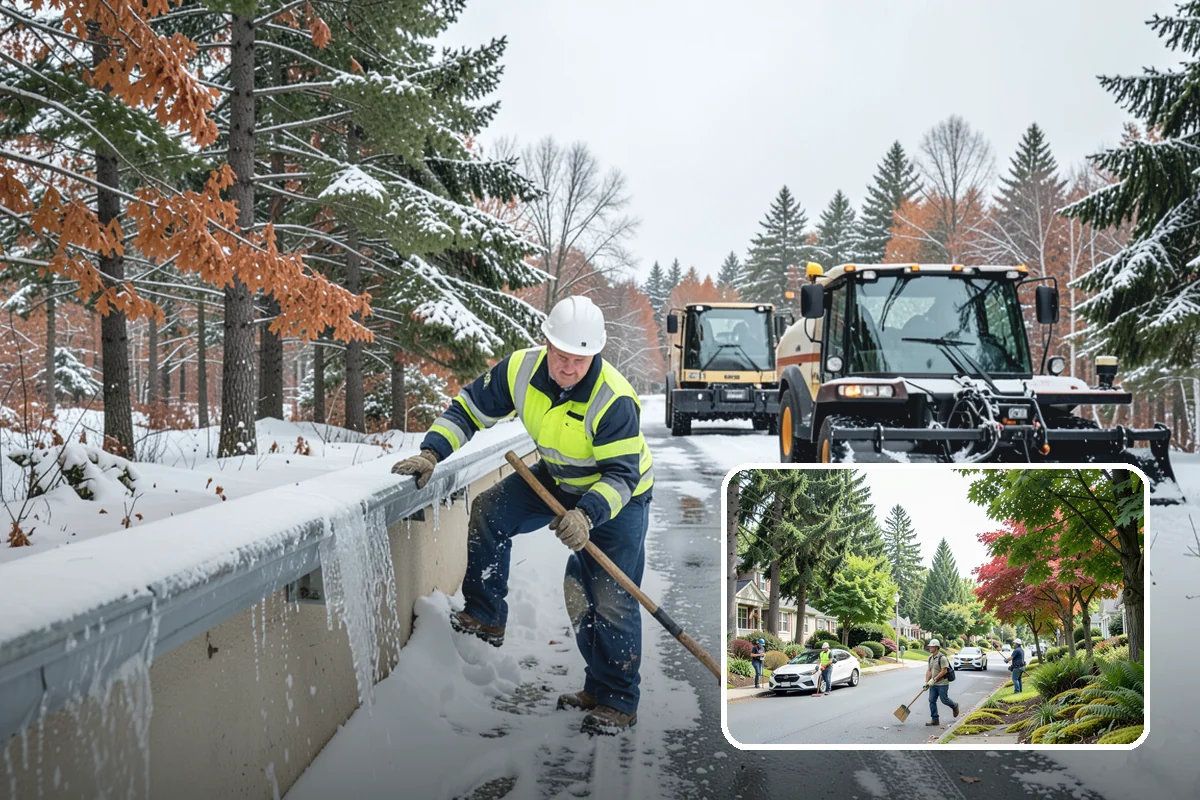 Condominium Snow Plowing in Beaux Arts Village, King County, WA - Interior drive lanes and visitor stalls cleared without blocking deeded spaces