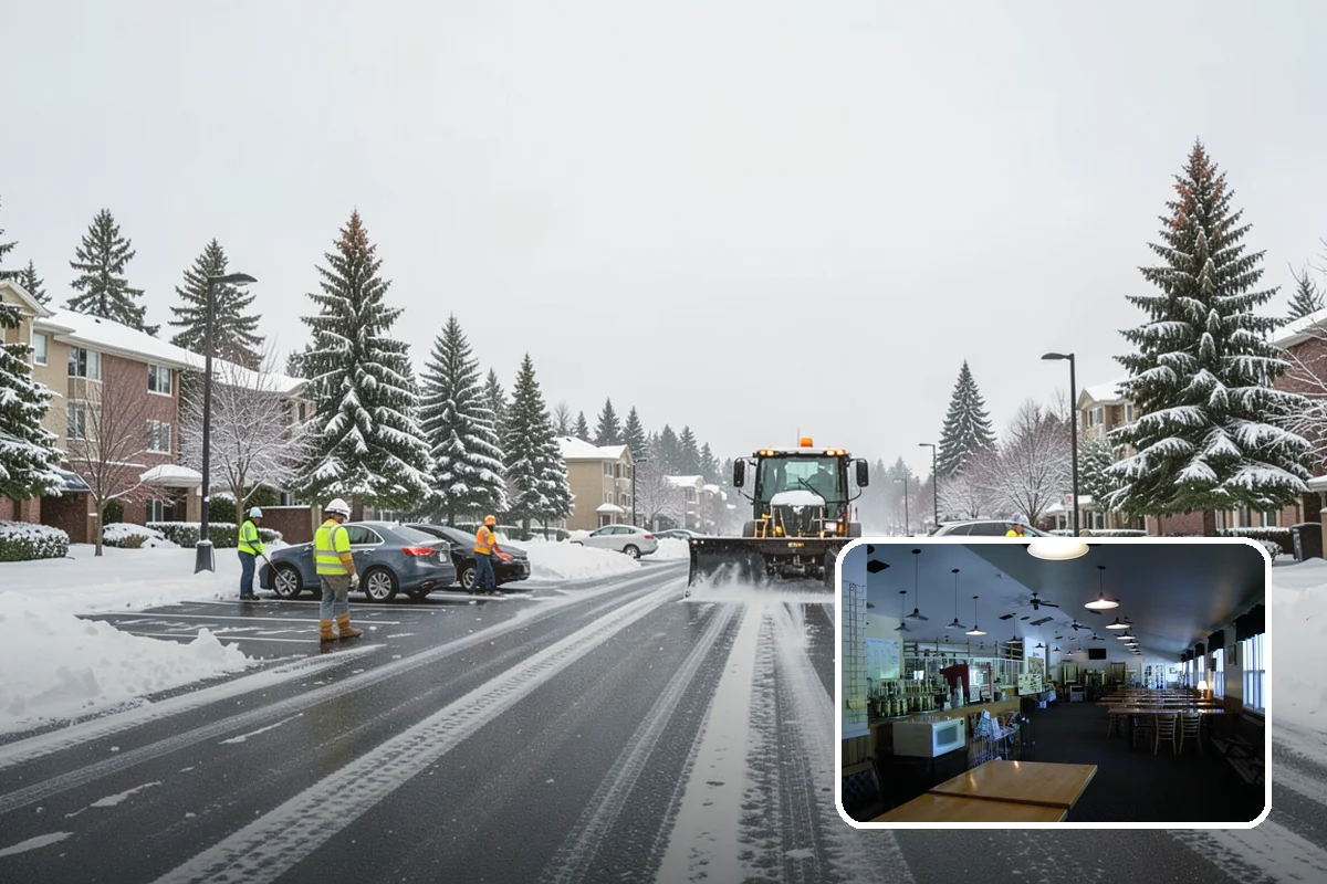 Condominium Snow Plowing in Black Diamond, King County, WA - Interior drive lanes and visitor stalls cleared without blocking deeded spaces
