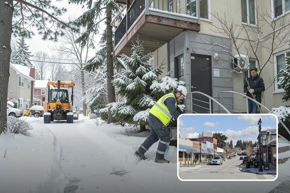 Condominium Snow Plowing in Bothell, King County, WA - Interior drive lanes and visitor stalls cleared without blocking deeded spaces