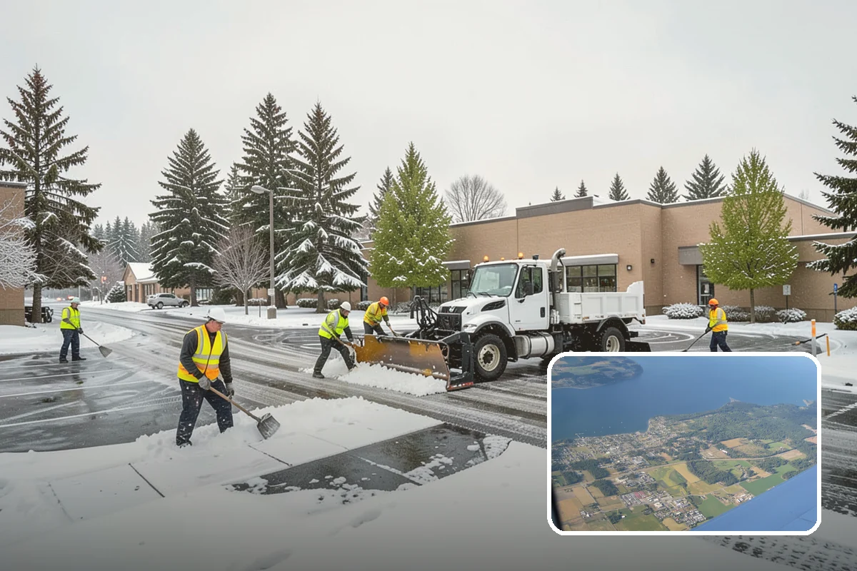 Condominium Snow Plowing in Coupeville, Island County, WA - Interior drive lanes and visitor stalls cleared without blocking deeded spaces