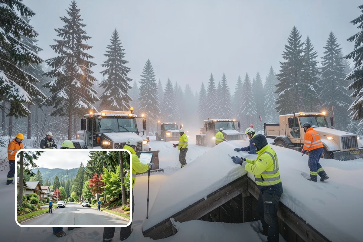 Condominium Snow Plowing in Darrington, Snohomish County, WA - Interior drive lanes and visitor stalls cleared without blocking deeded spaces