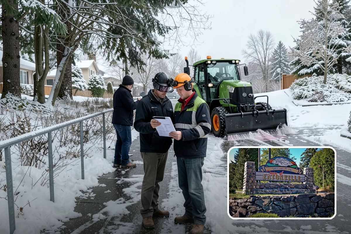 Condominium Snow Plowing in Eatonville, Pierce County, WA - Interior drive lanes and visitor stalls cleared without blocking deeded spaces