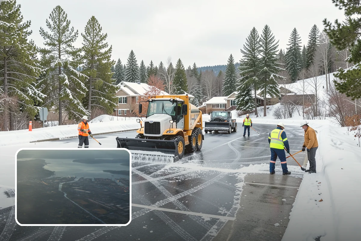 Condominium Snow Plowing in Fife, Pierce County, WA - Interior drive lanes and visitor stalls cleared without blocking deeded spaces