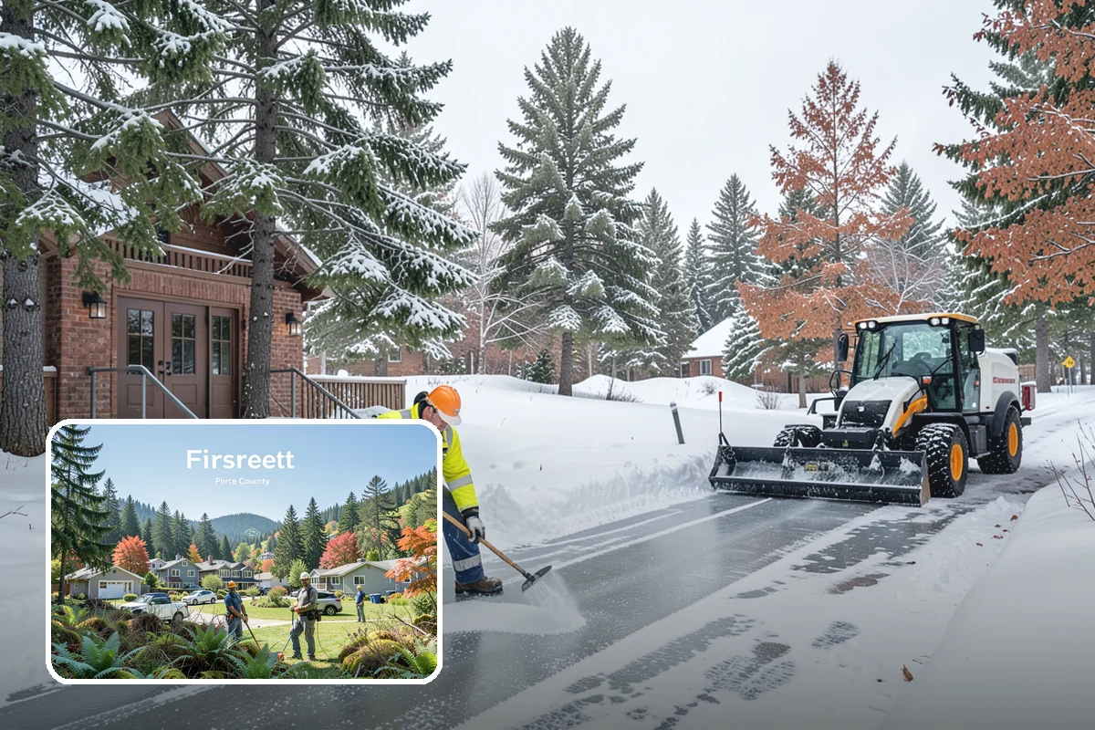 Condominium Snow Plowing in Fircrest, Pierce County, WA - Interior drive lanes and visitor stalls cleared without blocking deeded spaces