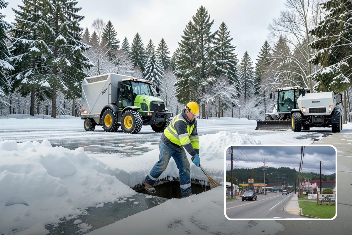Condominium Snow Plowing in Granite Falls, Snohomish County, WA - Interior drive lanes and visitor stalls cleared without blocking deeded spaces