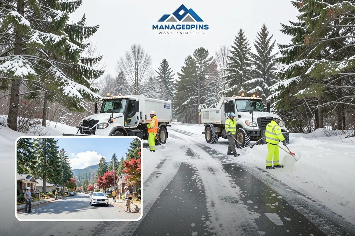 Condominium Snow Plowing in Hunts Point, King County, WA - Interior drive lanes and visitor stalls cleared without blocking deeded spaces