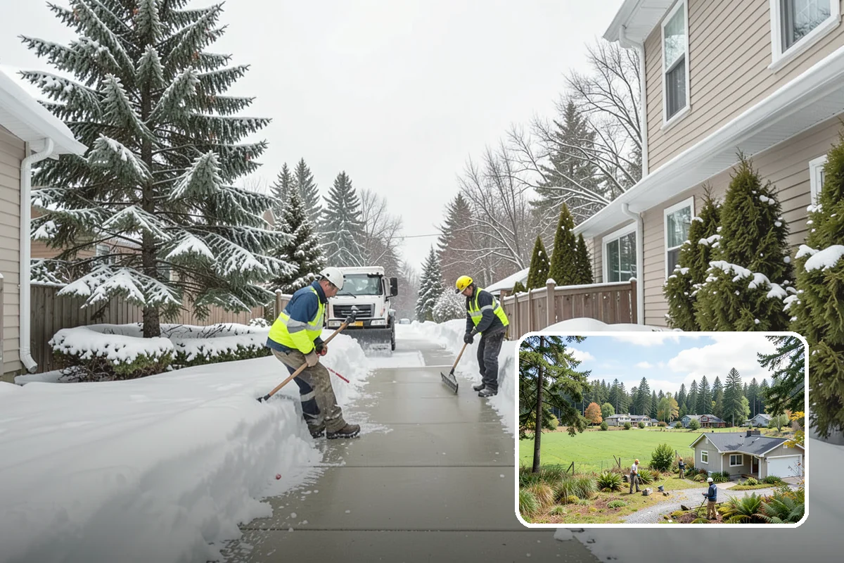Condominium Snow Plowing in Lyman, Skagit County, WA - Interior drive lanes and visitor stalls cleared without blocking deeded spaces