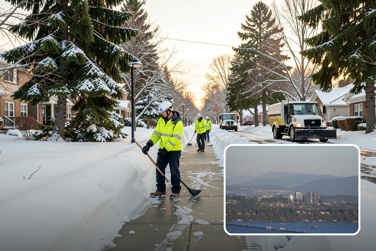 Condominium Snow Plowing in Medina, King County, WA - Interior drive lanes and visitor stalls cleared without blocking deeded spaces