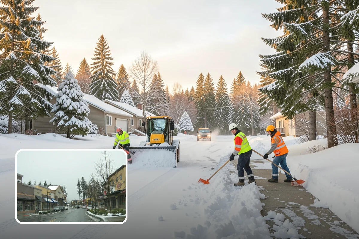 Condominium Snow Plowing in Mill Creek, Snohomish County, WA - Interior drive lanes and visitor stalls cleared without blocking deeded spaces