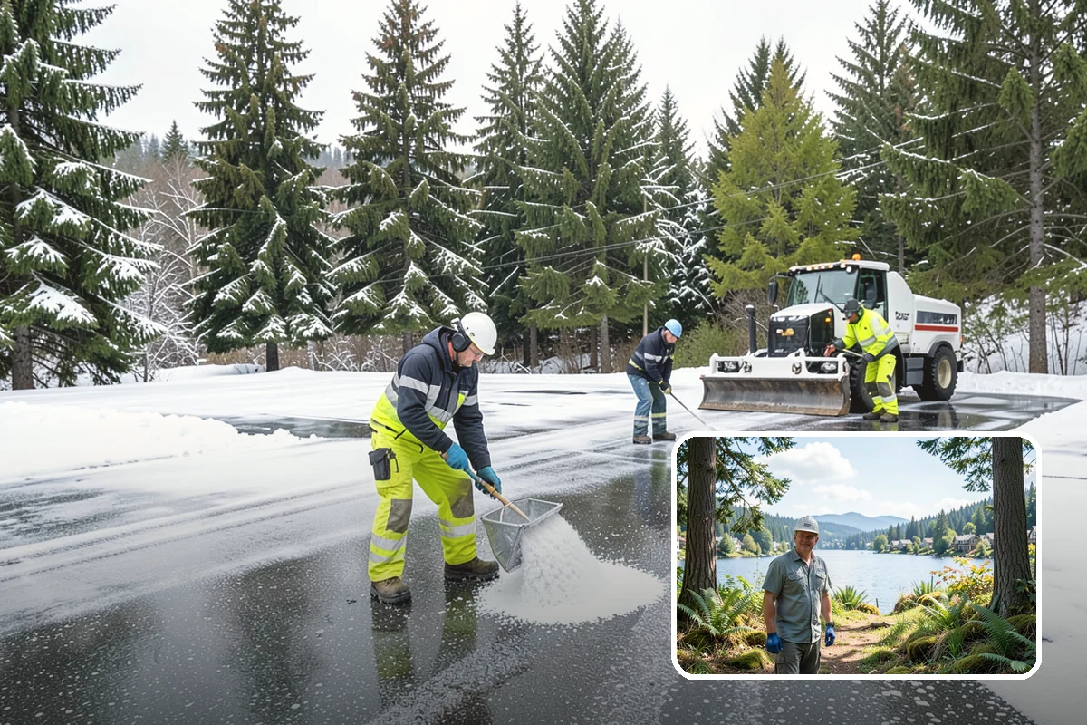 Condominium Snow Plowing in Milton, King County, WA - Interior drive lanes and visitor stalls cleared without blocking deeded spaces