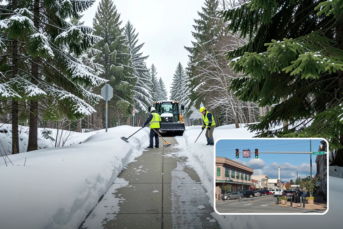 Condominium Snow Plowing in Monroe, Snohomish County, WA - Interior drive lanes and visitor stalls cleared without blocking deeded spaces