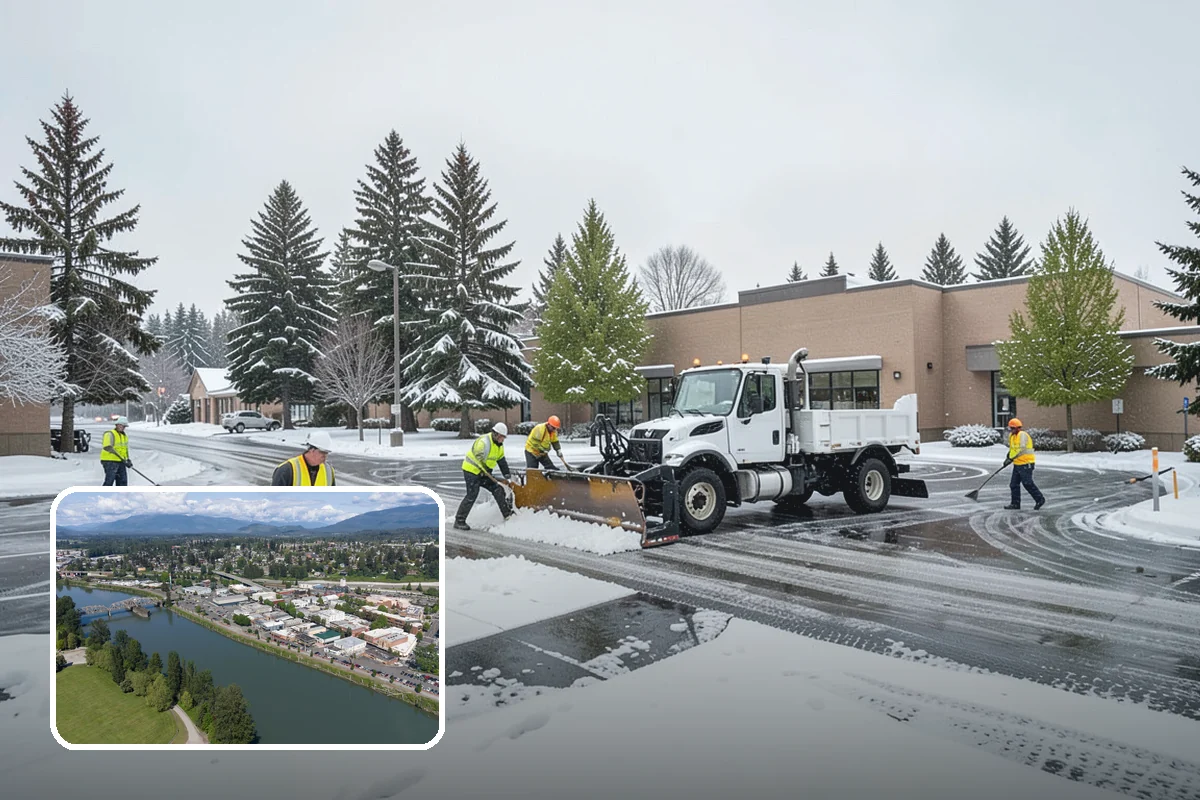 Condominium Snow Plowing in Mount Vernon, Skagit County, WA - Interior drive lanes and visitor stalls cleared without blocking deeded spaces