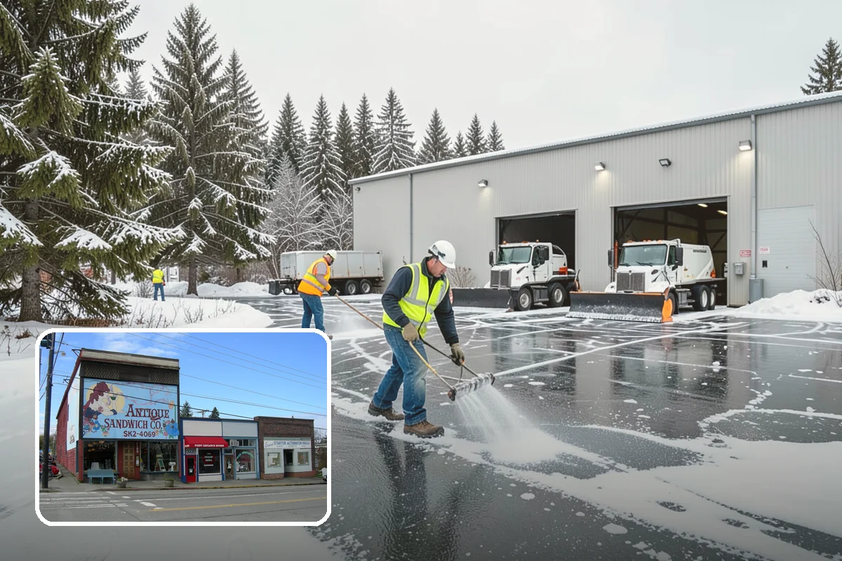 Condominium Snow Plowing in Ruston, Pierce County, WA - Interior drive lanes and visitor stalls cleared without blocking deeded spaces